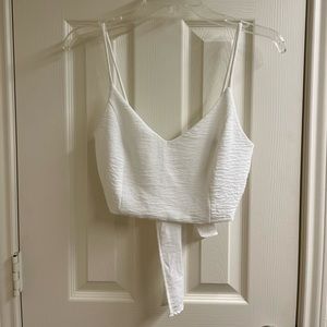 Blue blush white basic minimalist bow tie tank crop top